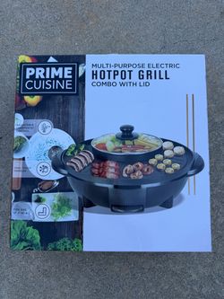 Prime Cuisine Multi-Purpose Electric Hotpot & Grill Combo with Lid