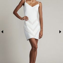 WHITE FRINGE MINI DRESS Tadashi Shoji 