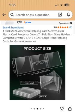 4-Pack Clear Mahjong Card Sleeves Tri-Fold