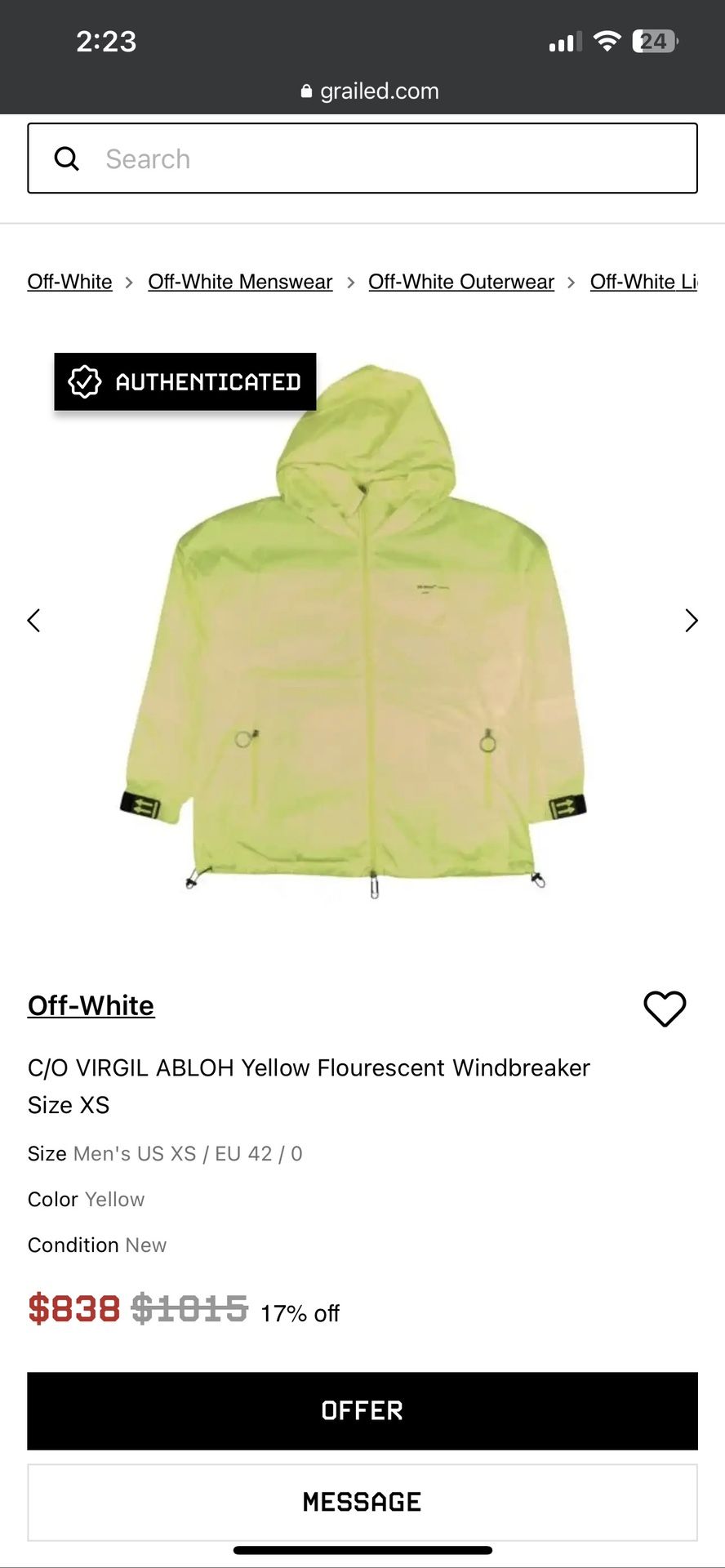 2020 Off white C/o Virgil Hooded Windbreaker