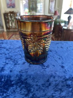 Northwood Carnival Glass “Grape & Cable” Pattern Tumbler, Purple Iridescent