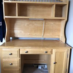 2pc Wooden Desk w/drawers+attached light