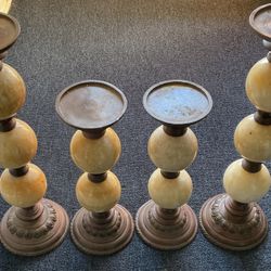 Set Of 4 Heavy Candle Holders—14  &. 19 Inches Tall 