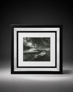 Black & White Framed Boat Landscape Photograph
