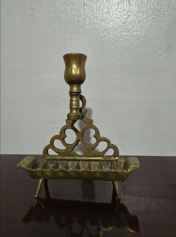 ANTIQUE SOLID BRASS MENORAH HANUKKAH OIL LAMP WALL HANGING 7"H×6.5" L×1.5"W
