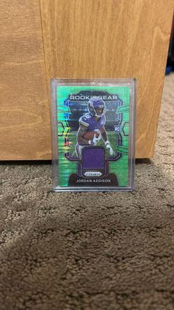 2023 Panini Prizm Jordan Addison Rookie Gear RC Jersey Patch Green Pulsar Viking