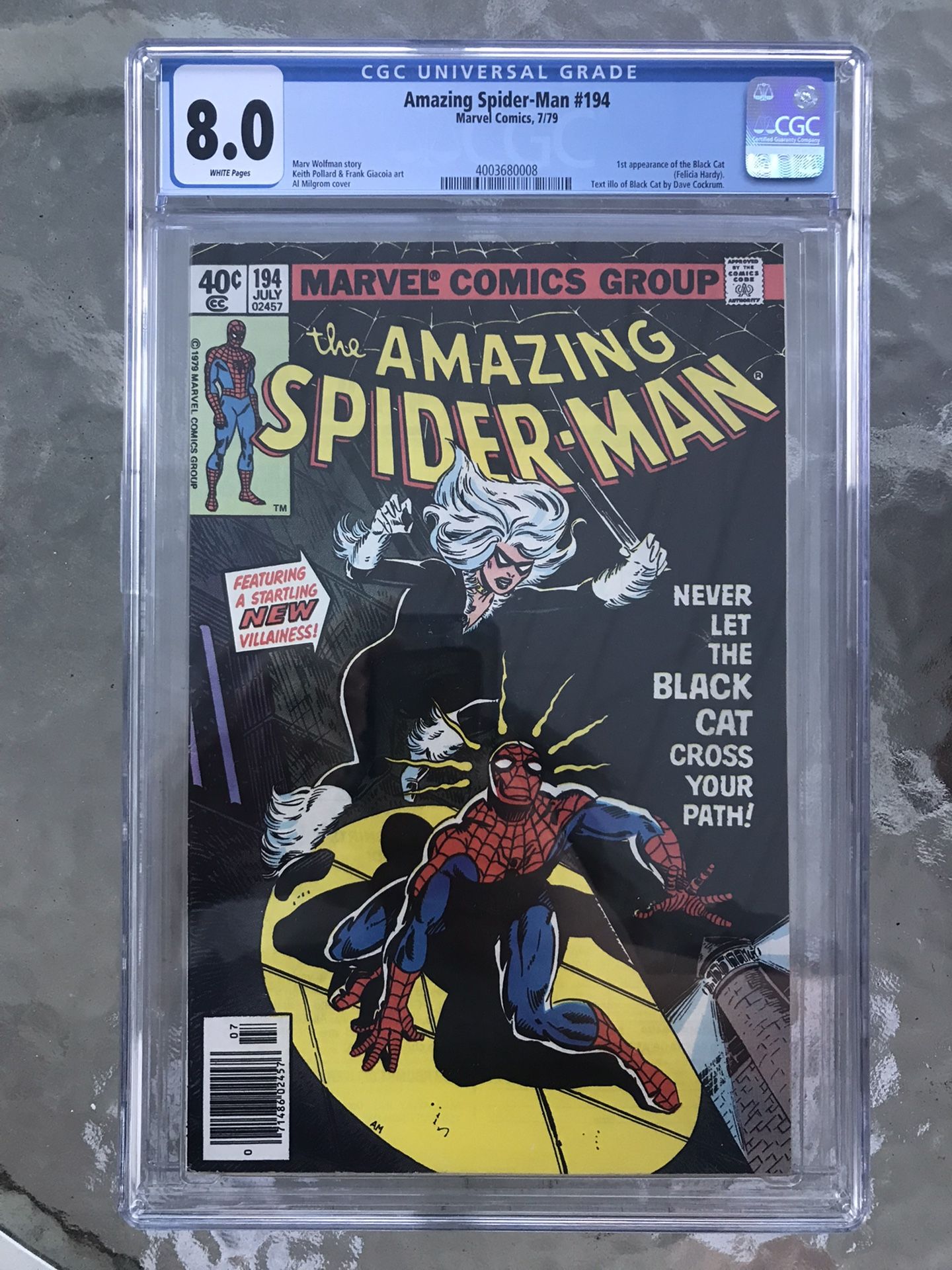 Amazing Spider-Man #194 (1979) CGC 8.0 — White Pages; 1st appearance of Black Cat