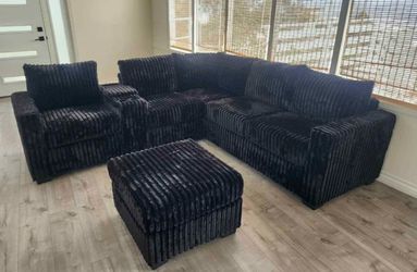 Jumbo corduroy couch new in box / console/ charger station