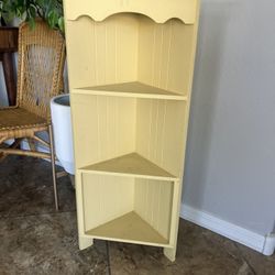 Vintage Yellow Wood Corner Shelf 