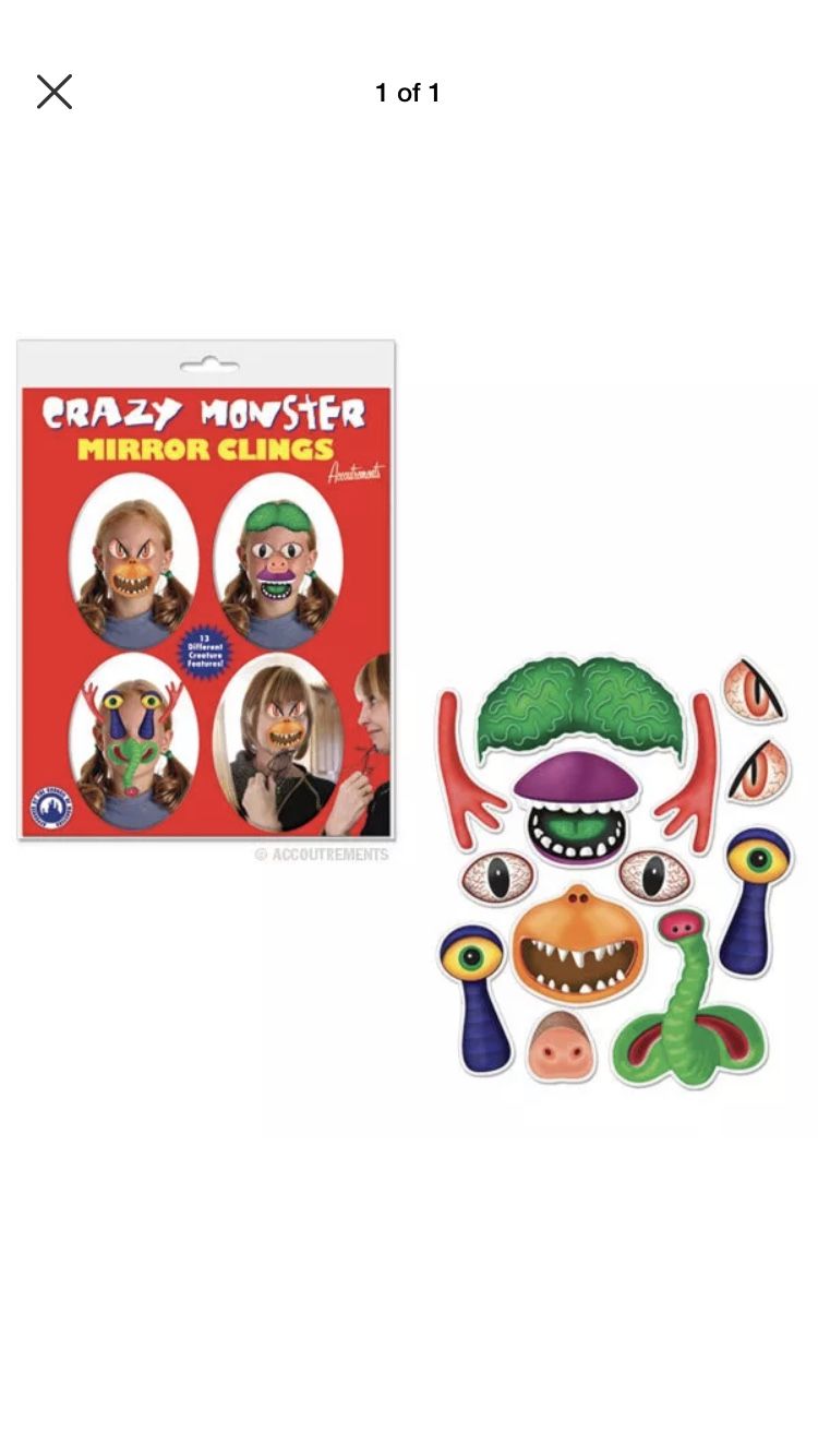 (6) Crazy Monster Mirror Cling Sticker Kits alien mutant gag gift party favors