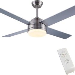 Ceiling Fan with Lights, 52 Inch Modern Ceiling Fan with 4 Reversible Blades, white, Remote Controls