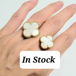 Gold With Pearls Floral Flower Cuff Between Fingers Ring Size 8 9 10
