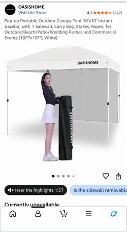 OASISHOME 10x10 Pop-Up Canopy Tent White