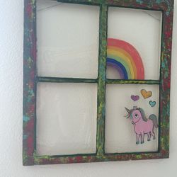 Hand Painted Decorative Wood Vintage Window 
