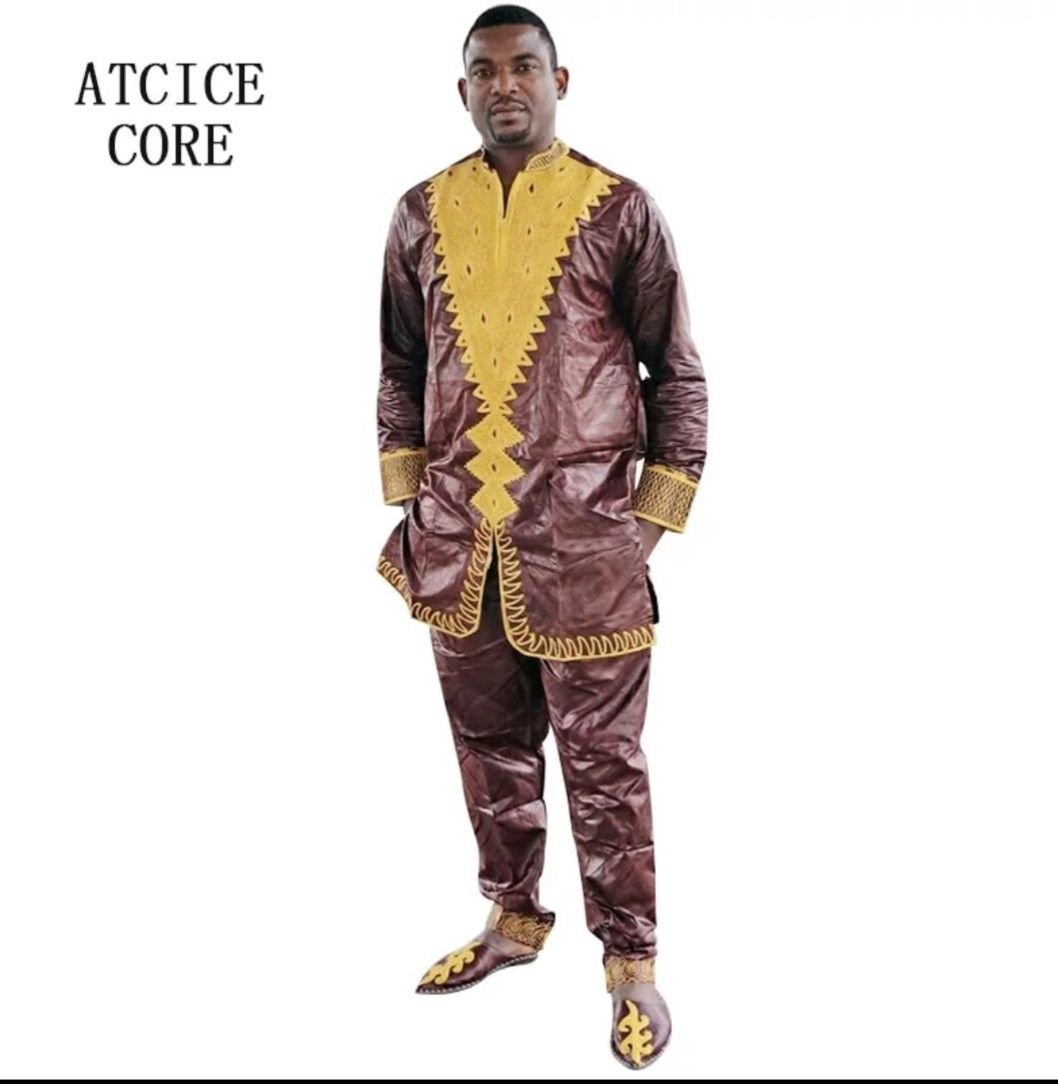 AFRICAN MEN SUIT BAIZN RICHE EMBROIDERY DRESS FOR MEN TOP WITH PANTS TOGETHER