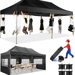 10x20 Heavy Duty Pop up Canopy Tent with 6 sidewalls Easy Up Commercial Outdoor Canopy Wedding Party Tents for Parties All Season Wind & Waterproof Ga