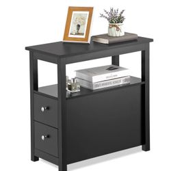 HomeZENY Narrow End Table Side Table with Drawer and Open Shelf Sofa Table for Living Room Bedroom, Bedside, Couch