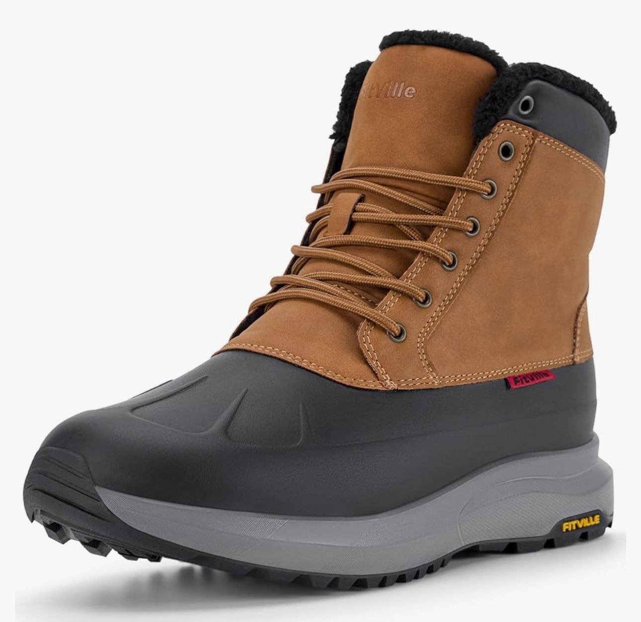 FitVille Size 13 Men Wide Winter Boots Waterproof Insulated Duck Snow Boots Outdoor Hiking Mid Calf Boots Slip Resistance Warm Fur Liner High-top Shoe