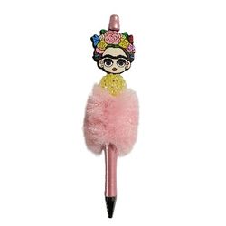 Frida Kahlo Custom Handmade Fur Ballpoint Twist Pen Focal Bead Pink
