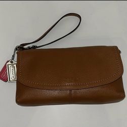 Coach Park tan Leather flap large wristlet small handbag