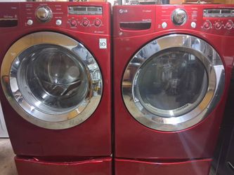Red LG Front Load Washer And Dryer Set 