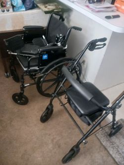 Black brand new wheelchair and walker