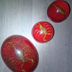Vintage Scorpion Paperweight In Red Gold Flecks Lucite Globe