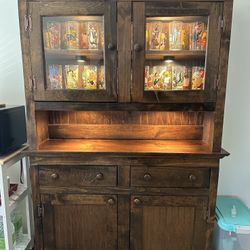 Rustic solid wood hutch display cabinet case