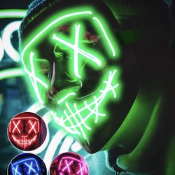 Halloween Led Light Up Mask,Scary Lighting Up Purge Masks with 3 Lighting Modes & El Wire for Men Women Kids