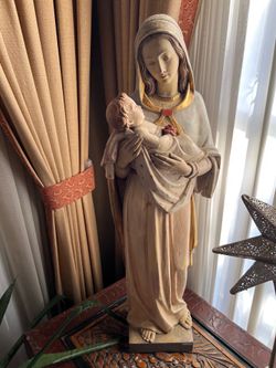 Antique Italian hand carved statue of Madonna and child