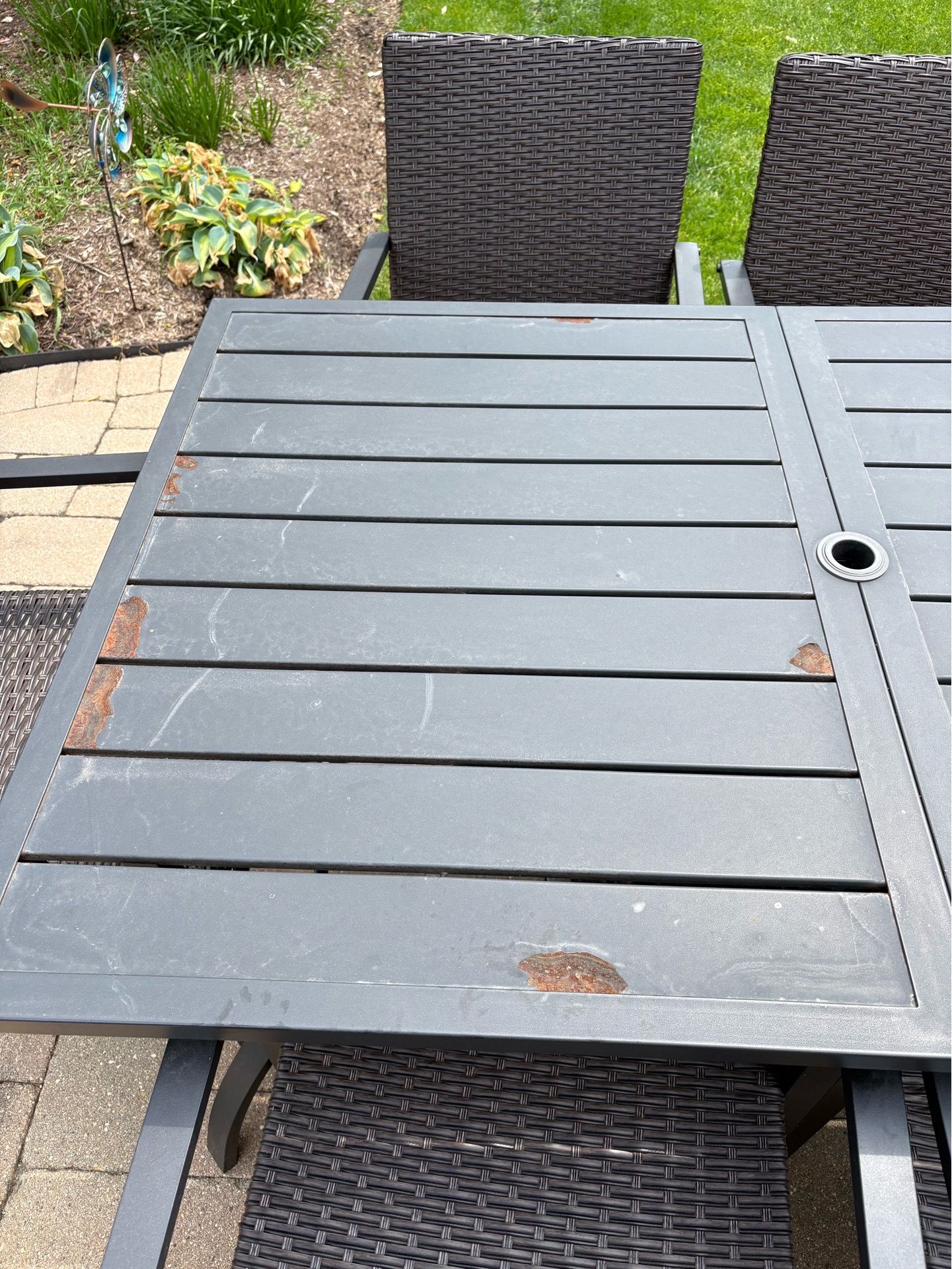 6 Person Black Metal Patio Table
