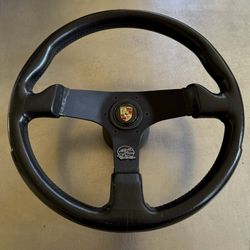 Vintage Personal Fittipaldi Leather Steering Wheel w/ Porsche 911 Hub Adapter (Momo Nardi Sparco OMP Raid Targa Carrera Turbo Stuttgart