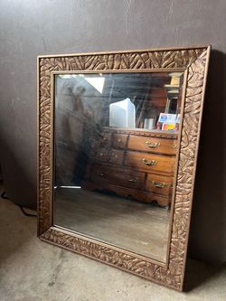 Rectangular Wall Mirror with Bronze Leaf Carved Frame