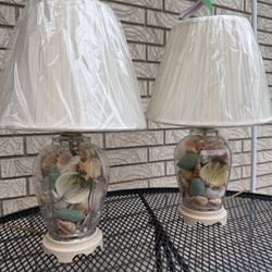 Vintage Sea Shell Glass Lamps (set of 2)