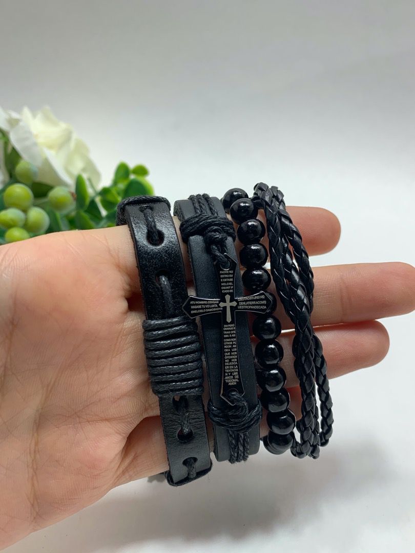 Braided Multi-layer Leather Bracelet (Set of 4), Cross