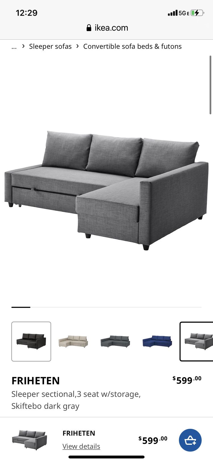 ikea dark grey pull out couch