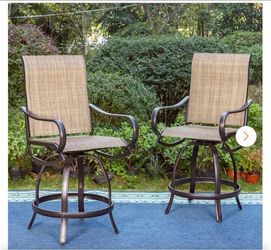 Swivel Metal Textilene Outdoor Bar Stool with Arms (2-Pack)