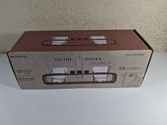 On The Rocks 12 Piece Whiskey Glass Set Wood Stand Ice Stones Gift Set New