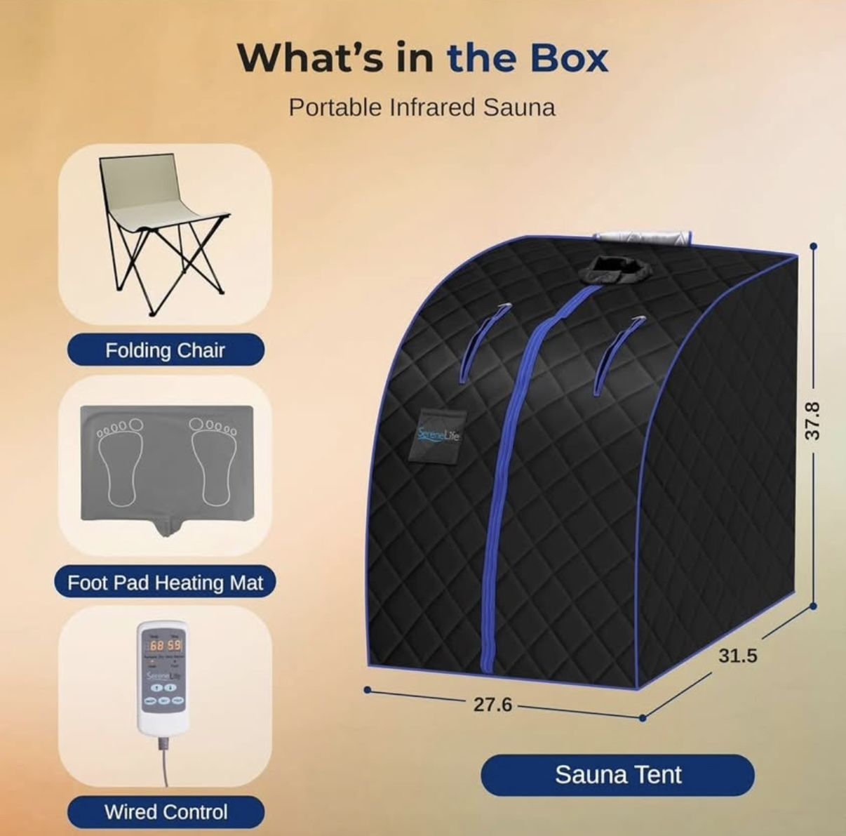 SereneLife Portable Sauna for Home - 38" x 32” - (Black)