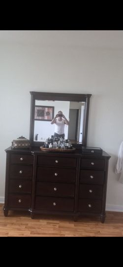 Dark Wood Dresser with Mirror