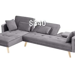 Grey 2 Piece Collapsible Sofa Sectional 