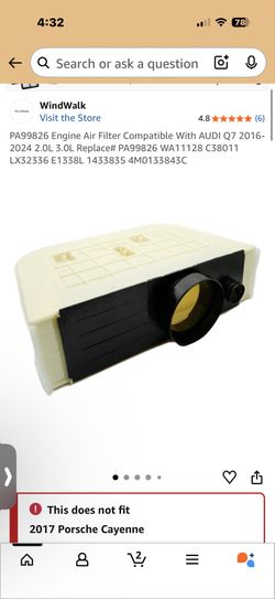 PA99826 Engine Air Filter Compatible With AUDI Q7 2016-2024 2.0L 3.0L Replace# PA99826 WA11128 C38011 LX32336 E1338L 1433835 4M0133843C