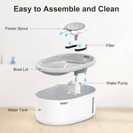 Cat Water Fountain with Visable Water Level Window, White Grey 2L/67oz Automatic Pet Water Fountain with Quiet Pump, Dog Water Dispenser for Drinking 