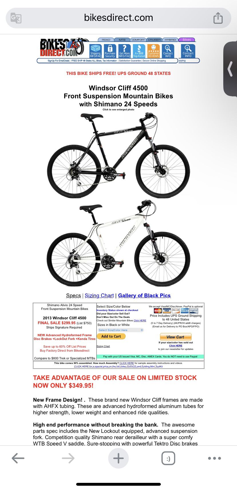 Windsor Cliff 4500 Front Suspension Mountain Bikes with Shimano 24 Speeds snd disc brake