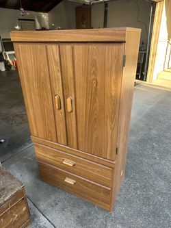 Wood Grain Armoire with Two Drawers