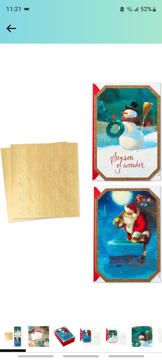 Hallmark Boxed Christmas Cards Assortment, Santa and Snowman (40 Cards with Designed Envelopes