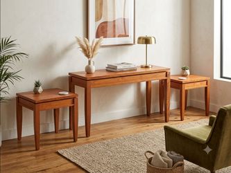 Vintage Mid-Century Modern Solid Wood 3-Piece Table Set – Sofa Table & Pair of End Tables