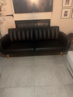 Black Faux Leather Futon Sofa