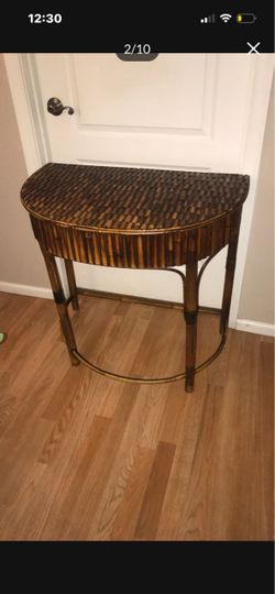 Bamboo Rattan Half-Moon Console Table