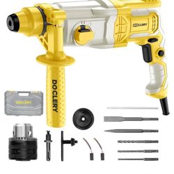 Heavy duty rotary hammer drill, safety clutch with three functions, equipped with vibration control, including grease, chisel, and drill bit with casi